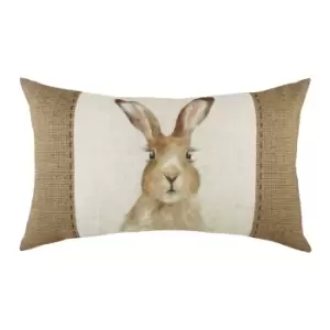 Image of Hessian Hare Rectangular Cushion White