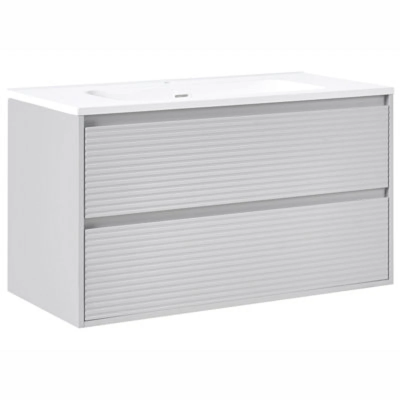 Image of Beliani Wall Mounted Vanity Unit With Basin Bahia 100 Cm Grey