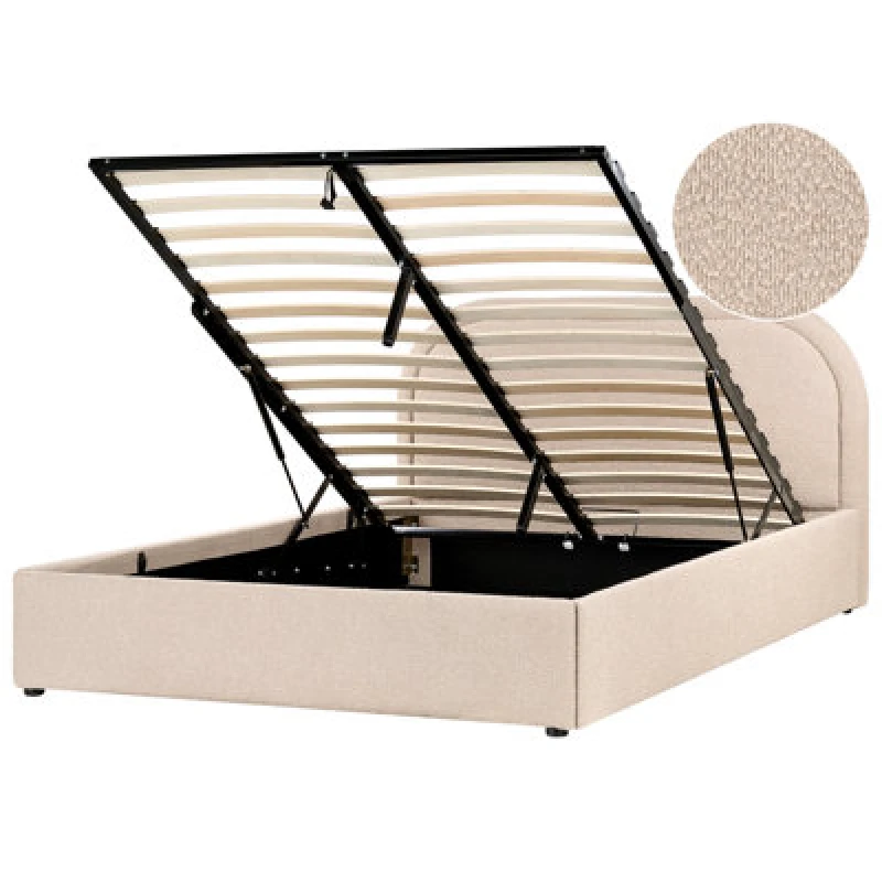 Image of Beliani Ottoman Bed Boucle Quillien 140 X 200 Cm (Eu Double) Beige
