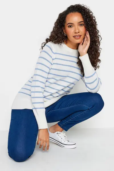 image of M&Co Stripe Crew Neck Jumper Blue