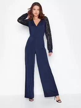 image of Long Tall Sally Tall Navy Lace Back Jumpsuit, Blue, Size 10-12, Women