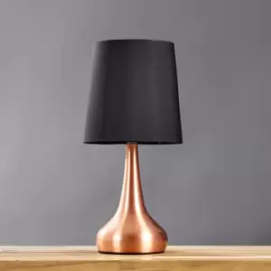 image of Pair of Copper Touch Table Lamps with Black Shades