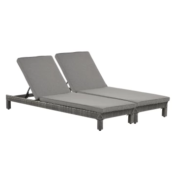 Image of Outsunny Set of 2 Garden Rattan Sun Lounger Outdoor Wicker Recliner Weave Reclining Chair Bed Patio Furniture Adjustable Relaxer - Grey AOSOM UK
