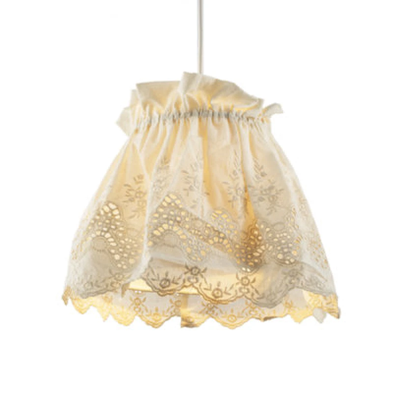 Image of Happy Homewares Modern Cream Cotton Fabric Pendant Lamp Shade With Floral Lace Design