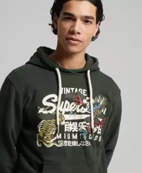 Image of Superdry Mens Vintage Logo Narrative Hoodie Green / Surplus Goods Olive - Size: L