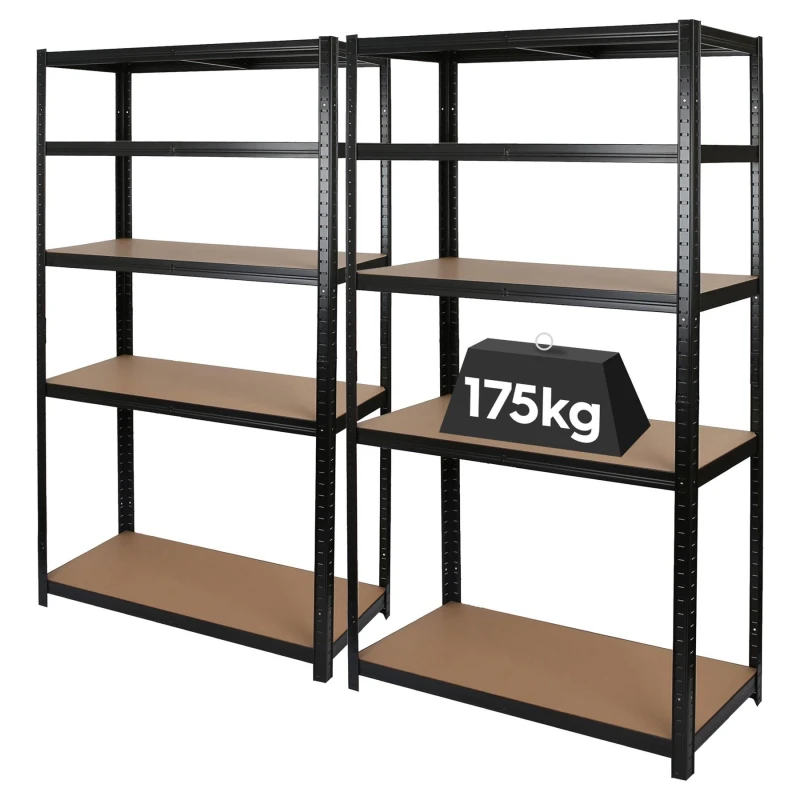 Image of Harbour Housewares 5-Tier Steel Garage Shelving Units Set - 2pc Set Heavy Duty Storage Shelves in Black Unisex