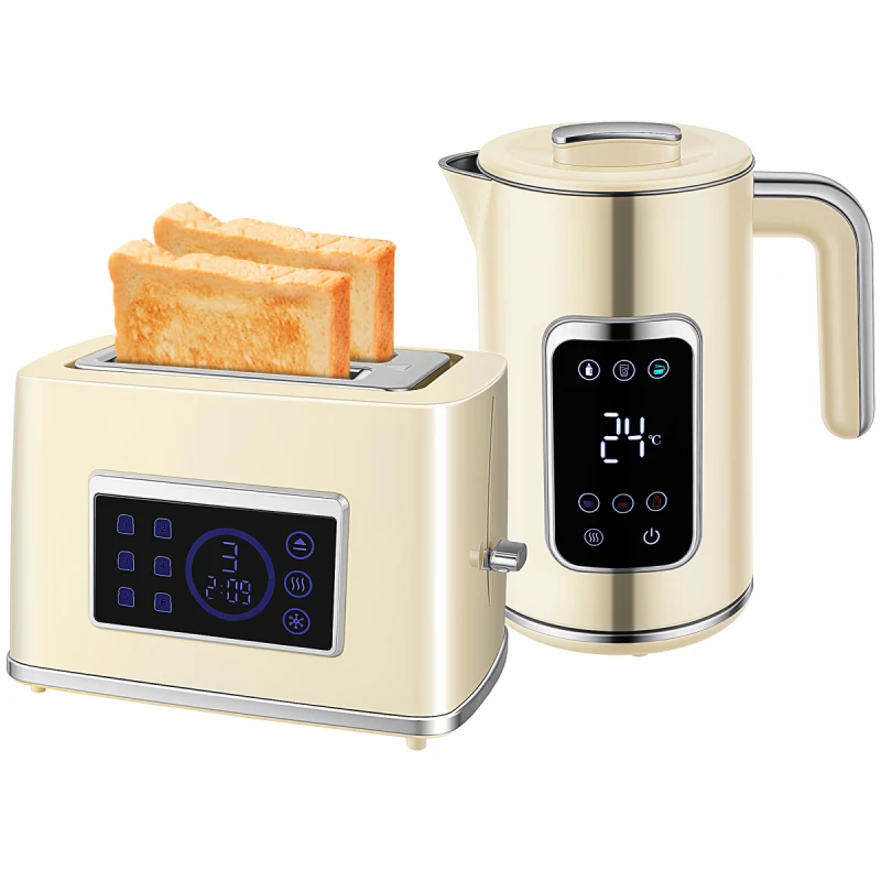 Image of HOMCOM 1.7L 3000W Boil Kettle & Toaster Set in Cream Size: 2 Pack Cream Unisex 2 Pack