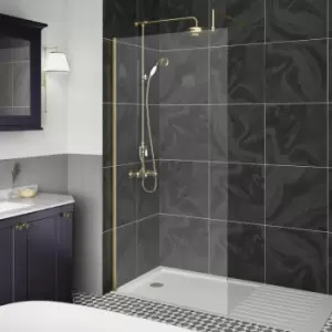 Image of Wet Room Screen with Brass Support Bar 800mm Wide - 8mm Glass - Hudson Reed