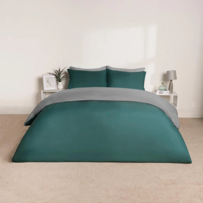 Image of OHS OHS Plain Reversible Duvet Cover With Pillowcase Set in Teal Size: Single Teal Single Unisex 5027434210220
