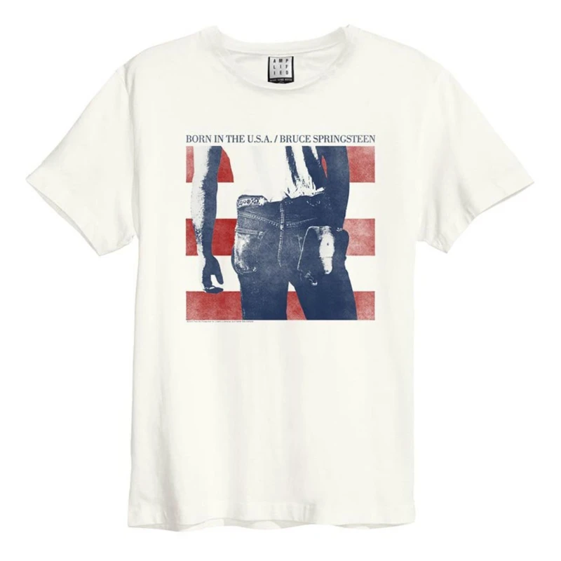 Image of Amplified Amplified Men Born In The USA Bruce Springsteen T-Shirt in White Size: 3X-Large White XXXL Male 5063806466567