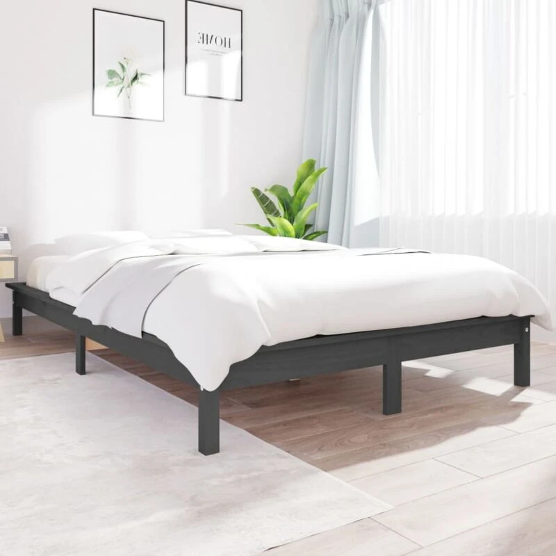 Image of Vidaxl Bed Frame Grey 120X200 Cm Solid Wood Pine, Grey 820538