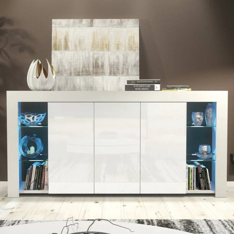 Image of Creative Furniture Eden Sideboard 164cm - White with Gloss Doors & LED Lights White Unisex