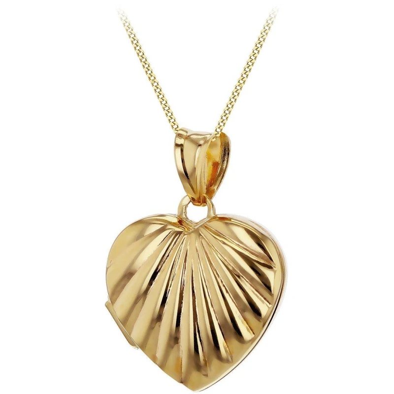Image of Be You 9ct Gold Ribbed Heart Locket Necklace Yellow Gold female 18inch