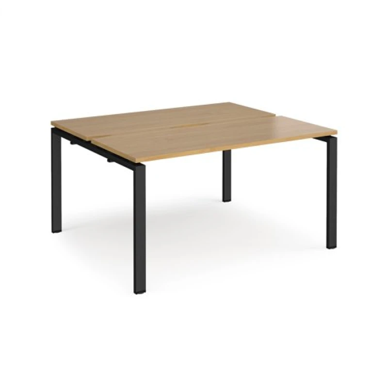 Image of Adapt Bench Desk 2 Person Rectangular Desks 1400mm With Sliding Tops Oak Tops With Black Frames 1200mm Depth Adapt Oak STE1412-K-O