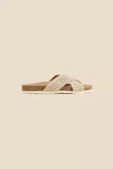 Image of Raffia Cross Strap Footbed Sliders