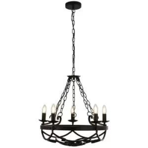Image of Searchlight cartwheel - 5 Light Cylindrical Candle Chain Ceiling Pendant - Black