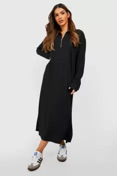 Image of Rib Half Zip Midaxi Side Split Jumper Dress