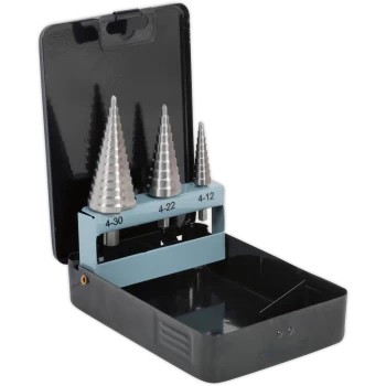Image of Sealey 3 Piece HSS Step Drill Bit Set