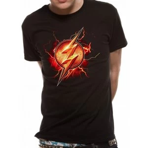 image of Justice League Movie - Flash Symbol Mens X-Large T-Shirt - Black