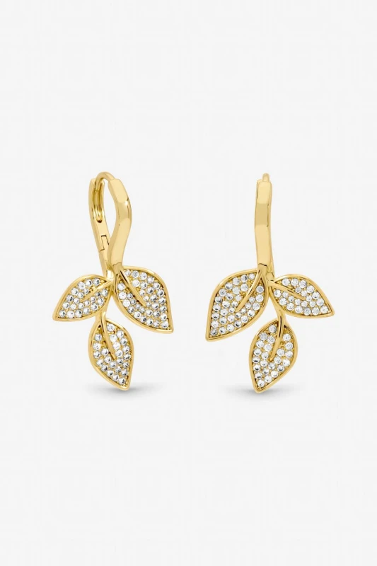 Image of Jon Richard Womens Gold Plated & Cubic Zirconia Leaf Earrings Gold Female One Size