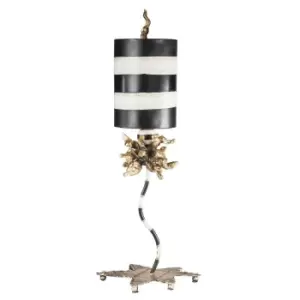 image of Table Lamp Gold Leaf Black & Cream Stripes LED E27 60W Bulb