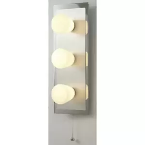 Image of Wall light IP44 Cone with pull switch 3 Polished chrome bulbs & Aluminium/opal glass