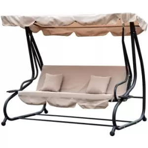 image of 2-in-1 Garden Swing Chair for 3 Person w/ Adjustable Canopy Light Brown - Outsunny