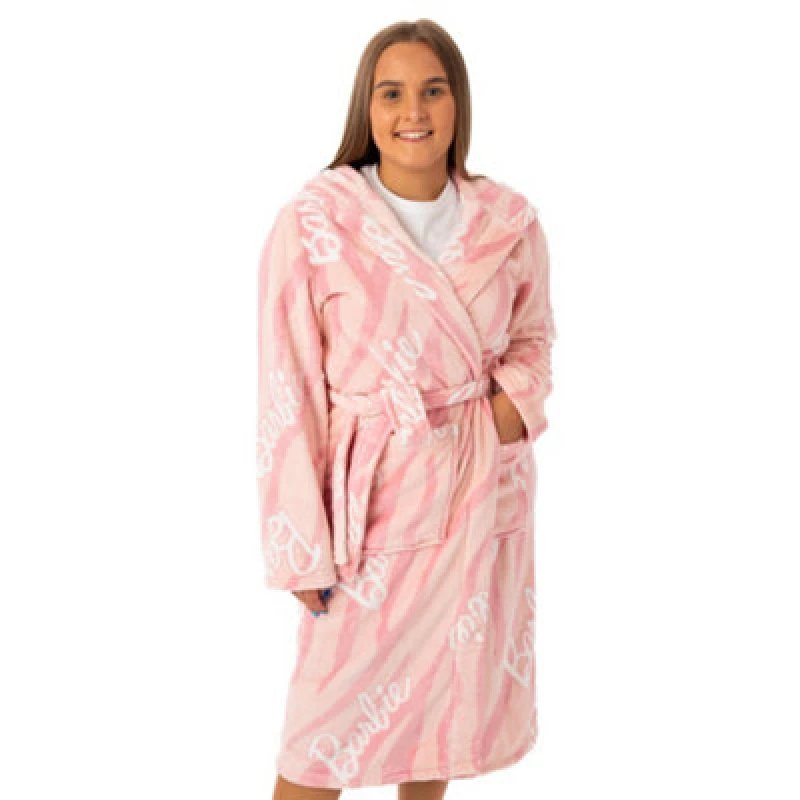 Image of Barbie Hooded Bathrobe Pink female