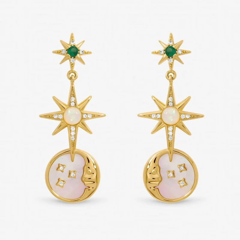 Image of Inicio Gold Mother of Pearl Celestial Drop Earrings - Gif Drop Earrings One Size Gold 40773210000