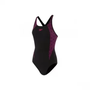 Image of Speedo Boomstar Splice Flyback Swimsuit 34" Black/Pink