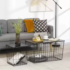 Image of HOMCOM Coffee Tables Set Of 2 With Marble Effect Board Black