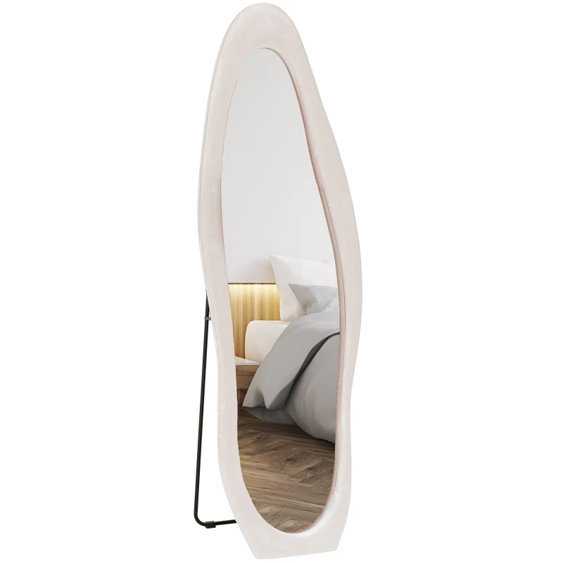 Image of Homcom Irregular Full Length Mirror With Velvet Frame 160 X 50Cm Light Pink 831-860V70PK