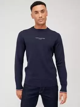 Image of Tommy Hilfiger Embroidered Crew Neck Sweater - Navy, Size XL, Men