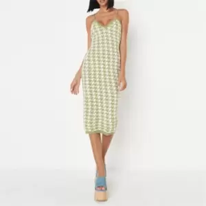 image of Missguided Houndstooth Cami Knit Midi Dress - Green