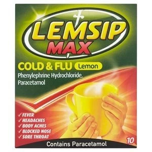 image of Lemsip Max Cold & Flu Lemon Flavour 10 Sachets