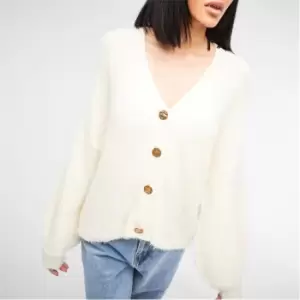 image of Missguided Tall Fluffy Knit Balloon Sleeve Cardigan - Cream