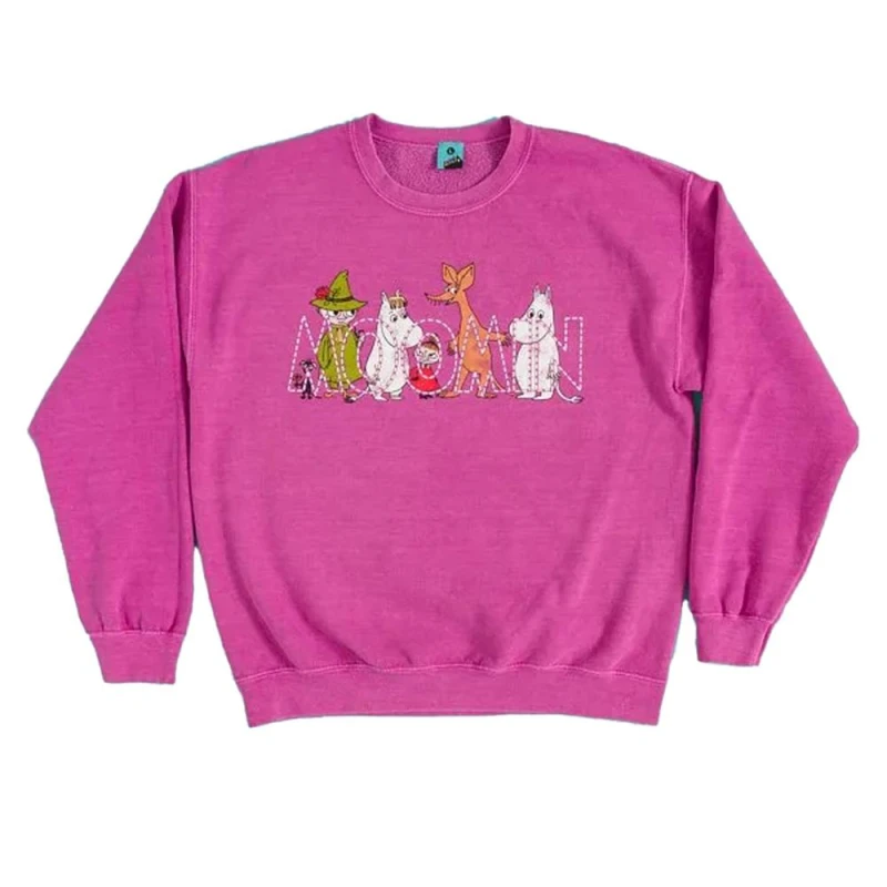 Image of Moomin Mens Vintage Washed 80th Sweatshirt in Fuchsia Size: 2XL Fuchsia Male 2XL