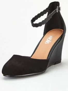 Image of Wallis Scalloped Strap Two Part Wedge - Black, Size 3, Women