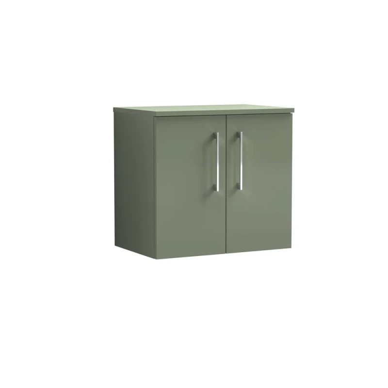 Image of Balterley Level 600mm Wall Hung 2 Door Vanity Unit with Worktop - Satin Green Green Unisex