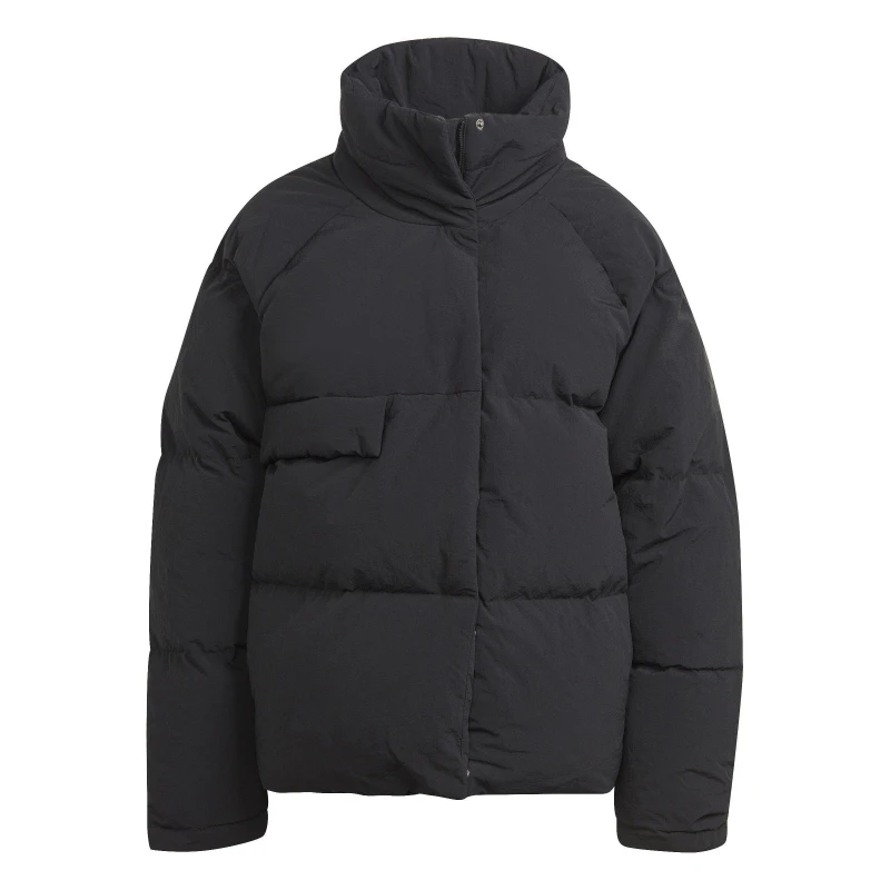 Image of adidas Womens Big Waffle Water-Resistant Funnel Neck Long Sleeve Down Jacket Black female 8 (XS)