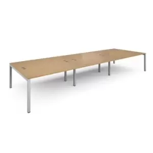 image of Bench Desk 6 Person Rectangular Desks 4800mm Oak Tops With White Frames 1600mm Depth Connex