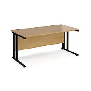 Image of Rectangular Straight Desk Oak Wood Cable Managed Legs Black Maestro 25 1600 x 800 x 725mm