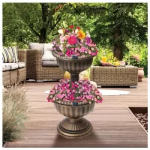 Image of Solar Powered 2 Tier Antique Bronze Planter [611268]