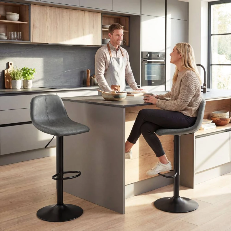 Image of HOMCOM Bar Stools Set of 2, Modern Swivel Barstools for Dining Room, Grey Grey Unisex