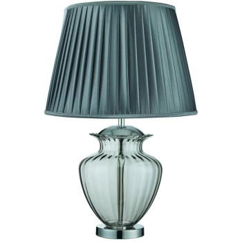 Image of Searchlight Elina - 1 Light Table Lamp Chrome, Smoked and Glass with Grey Pleated Shade, E27