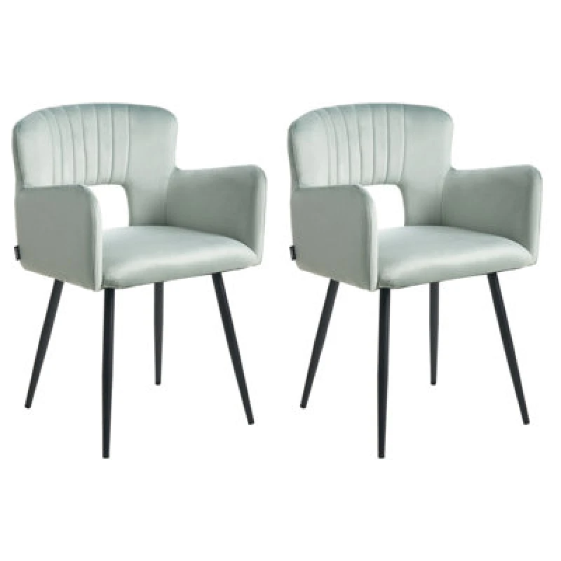 Image of Beliani Set Of 2 Dining Chairs Sanilac Velvet Light Blue