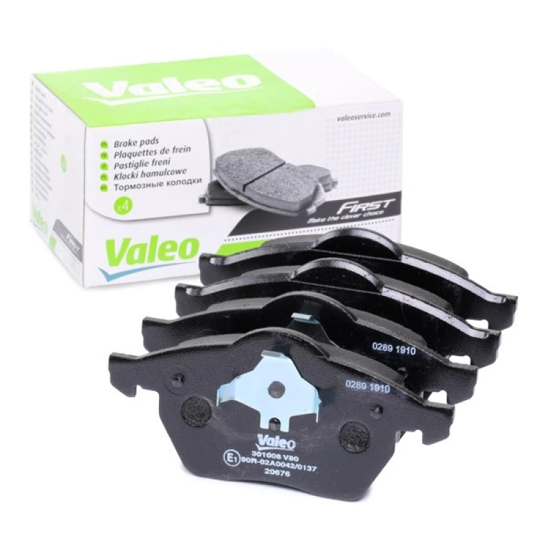 Image of VALEO 301008 Brake pad set Front Axle, without integrated wear sensor, FIRST, without anti-squeak plate Brake Pad Set,disc brake (402)