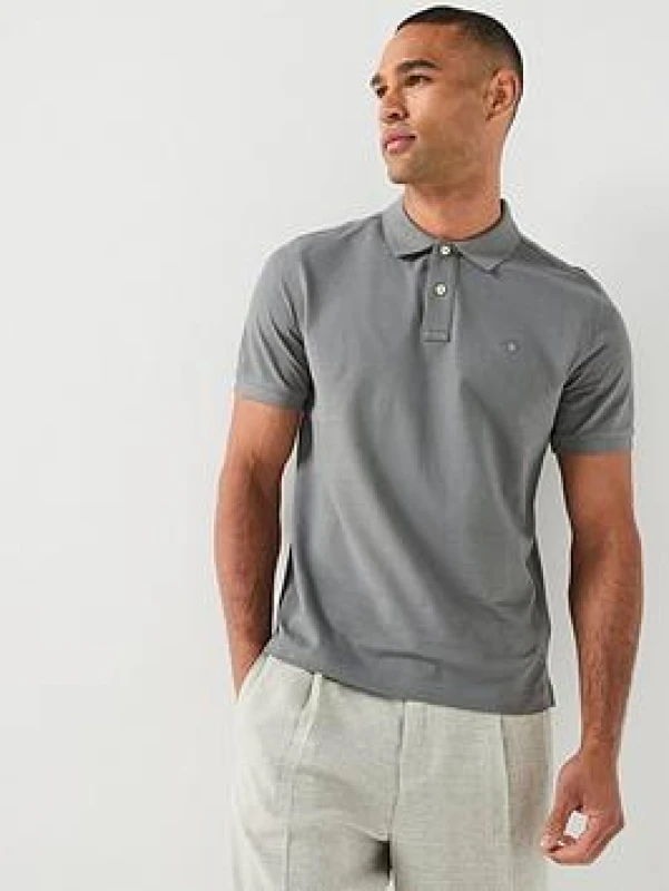 Image of Gant Regular Fit Shield Short Sleeve Pique Polo Shirt - Grey Grey X2IVY Male 2XL,L,M,S