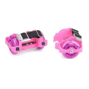 image of Xootz Heel Wheel Roller Skates Attachable Shoe Trainer Wheels for Kids Boys and Girls with LED Lights Pink/Purple