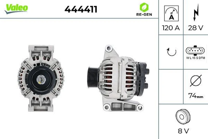 Image of VALEO 444411 Generator VALEO RE-GEN REMANUFACTURED Alternator Charging Current: 120A, Voltage: 28V Alternator (4)
